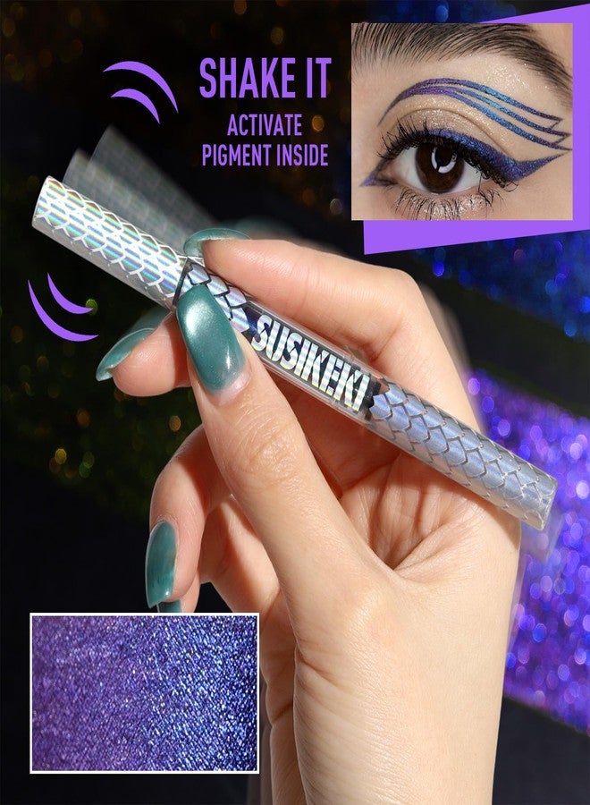 SUSIKEKI Chameleon Liquid Eyeliner, Blue Purple Metallic Color Shifting Shimmery Eye Liner, Duo-color Waterproof Long Lasting Glitter Eye Makeup Pen Eyeliners (Twilight Iris) - Image 3